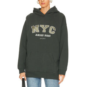 Anine Bing 'Sport Vincent' Green Logo Nyc Hoodie Size S